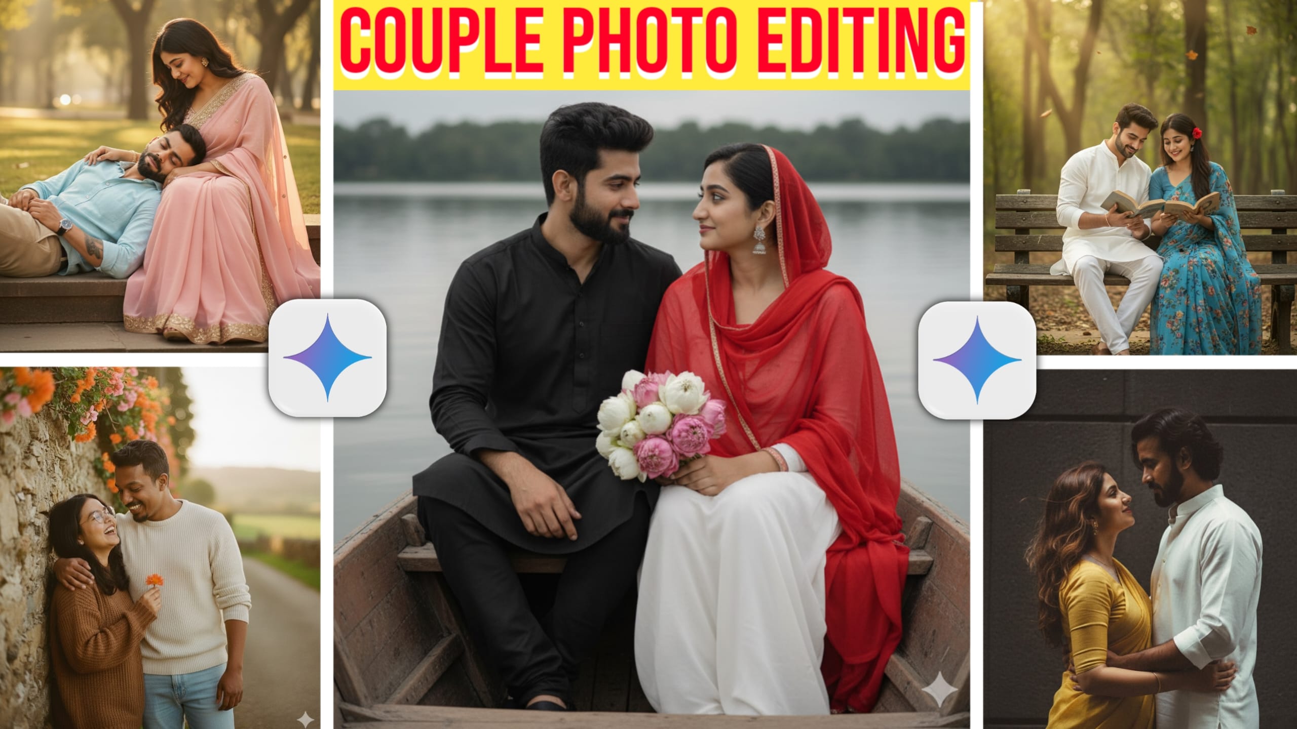 Vintage retro couple photo editing