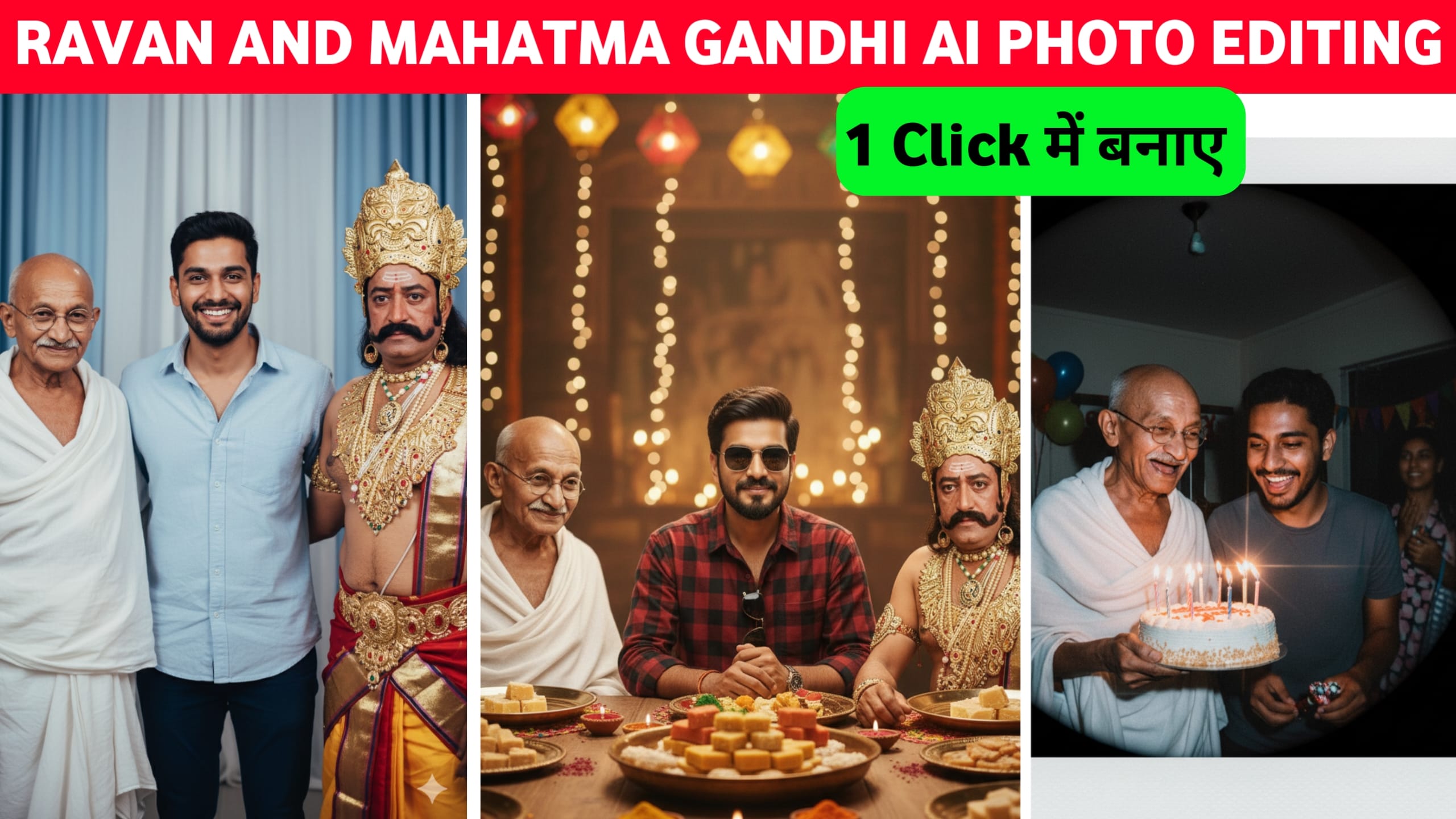 Ravan and Mahatma Gandhi Ai Photo Editing Prompt